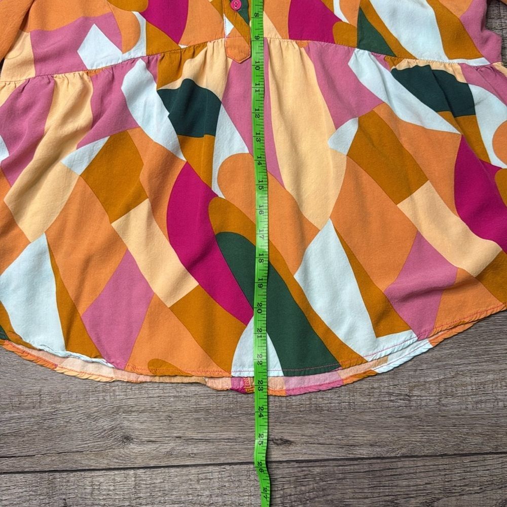 Umgee Multicolor Abstract Button Down Blouse Top Tunic Orange Pink Green Large - Picture 4 of 9